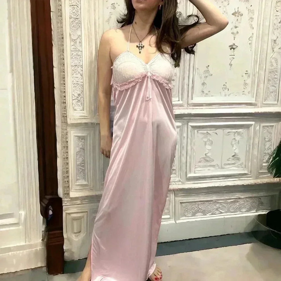 Vintage  old Hollywood glamour cottagecore fairy satin maxi slip/sleep dress M - Picture 1 of 7